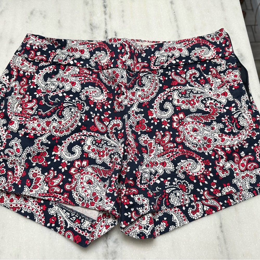 Red, White, & Navy J Crew Paisley Print Chinos with side zipper Size 0